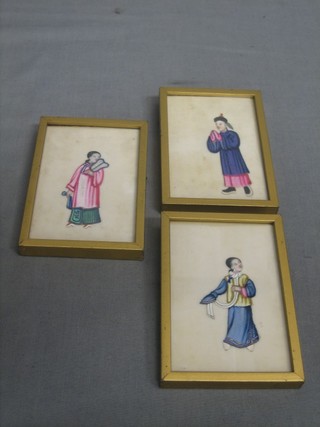 11 19th Century Oriental watercolours on rice paper "Studies of Figures" 4" x 3"