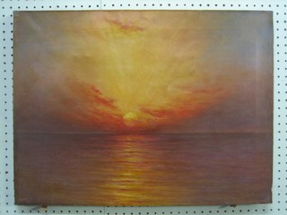 E W Martin, oil on canvas "Sunset at Sea" the reverse indistinctly marked Study for ? by Ernest Martin, exhibited 1919 18" x 24"