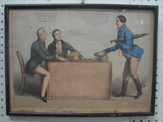 An 18th/19th Century humerous coloured print "A Very Impertinent Question"  9 1/2" x 13"