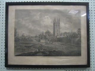 E Dayes, an 18th Century monochrome print "Magdalin College Oxford" pencil mark to bottom right hand corner 1798 12" x 17"