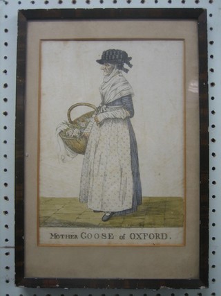 19th Century coloured print "Mother Goose of Oxford" published July 1807 by Digton 10" x 8"