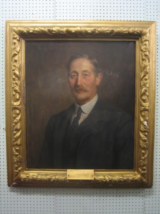 H Riviere, oil on canvas, head and shoulders portrait "George Arthur Rimington Chairman of Quarter Sessions 1906 - 1930" 27" x 23"