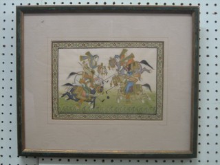 A Persian painting on silk panel "Polo Scene" 6" x 9"