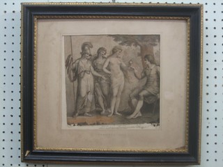 An 18th/19th Century classical coloured print, the base marked K J. Sherwin-Sculp 8" x 8"