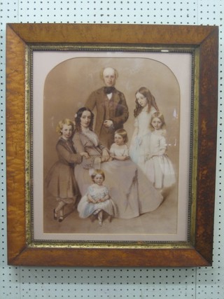 A Victorian enhanced coloured photograph "The Harty Family" by G W Wilkins, contained in a maple frame 19" x 15"