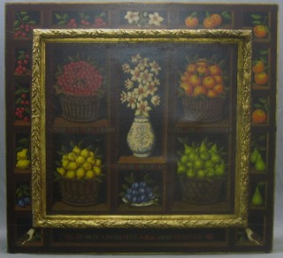 A large and impressive 17th Century style oil on canvas "Study of Fruits" contained in a decorative frame, the base marked Stvdivm Canalas Fecit Anno MCMXXXVI 57" x 60"