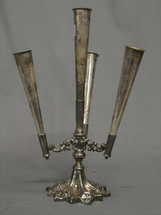 A silver plated 4 branch epergne by Walker & Hall, raised on a star shaped foot