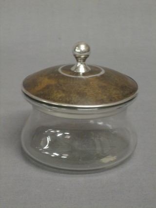 A circular cut glass dressing table jar with silver and tortoiseshell lid, Birmingham 1916 4" (chip to lid) 