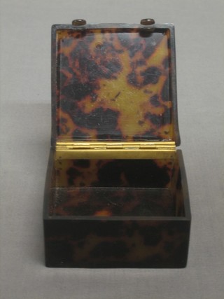 A square tortoiseshell box with hinged lid 3" (some damage)