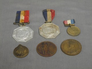 A George V Special Constabulary Long Service medal to Harold Stubbings (suspension bar missing), 2 George V Unofficial Coronation medals, a bronze peace medallion and a collection of ribbons