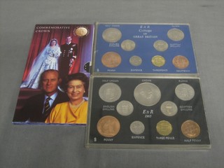 A 1965 proof set of British coins, do. 1966 and a 1997 Queens Silver Wedding crown