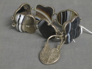 A "silver" polished hardstone bracelet with "silver" heart shaped padlock