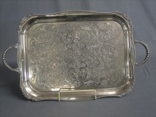 An engraved silver plated twin handled tea tray by Viners 18"