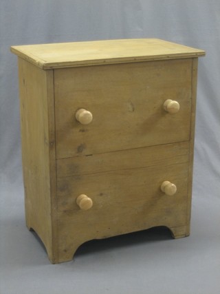 A 19th Century pine chest commode with hinged lid, raised on bracket feet 26"