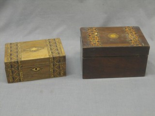 2 19th Century mahogany trinket boxes with hinged lid and inlaid decoration 8" and 9"