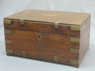 A fitted Eastern hardwood writing box with hinged lid and brass banding 18"
