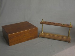 A mahogany and gilt metal  pipe rack, together with a humidor 11"