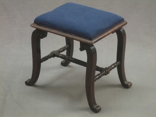 An Edwardian rectangular mahogany stool raised on cabriole supports with H framed stretcher 31"