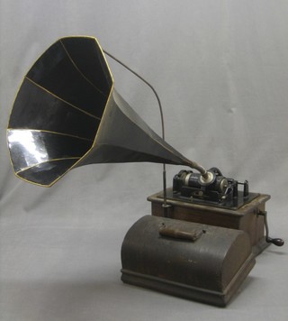 An Edison standard phonograph no.635208, contained in an oak carrying case, complete with horn and 7 cylinders