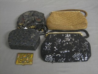 4 various evening bags and a gilt metal compact