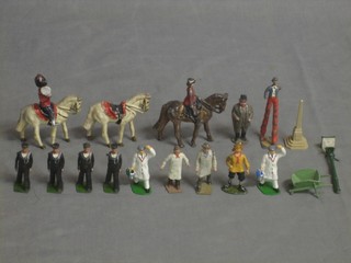 A Britains model of The Queen mounted on a horse and other Britains figures etc