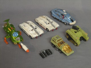 2  Dinky Maximum Security vehicles no. 105, a Dinky Spectrum Pursuit vehicle no.104, a Dinky UFO Interceptor no.135, a Matchbox Radar Command K-2001 and 1 other Matchbox toy