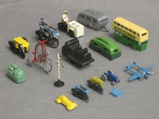A model RAC patrol bike and side car, do. AA, an ice cream vendor, a Tenko caravan no.815, model Penny Farthing bicycle, etc