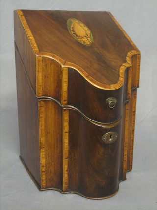 A Georgian inlaid mahogany knife box with hinged lid 9"