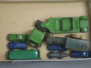 A Mimic clockwork lorry and trailer, 2 clockwork cars, a Triang plastic clockwork motor coach, a road roller and 3 other clockwork cars