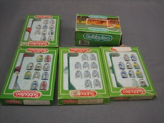 4 sets of Subbuteo figures (1 missing) together with a Subbuteo goal