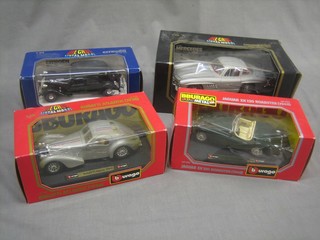 A Burago model Mercedes Benz 300SL, do. Jaguar 120 Roadster, a Bugatti Atlantic and a Citroen 15 CVTA