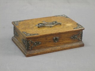 A Victorian rectangular oak trinket box with silver plated mounts 9 1/2"
