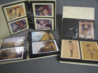 4 various brown plastic loose leaf postcard albums containing coloured postcards