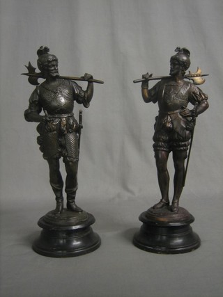 2 19th Century spelter figures of Warriors 13"