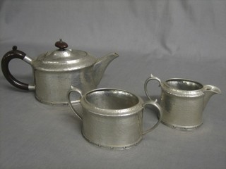 A My Lady planished pewter 3 piece tea service comprising teapot, twin handled sugar bowl and cream jug