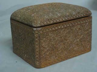 A carved Eastern hardwood fitted cigarette box with fall front 5 1/2"