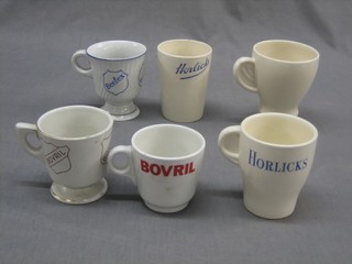 6 various advertising mugs - Ovaltine, 2 x Horlicks, 2 x Bovril and 1 Befex