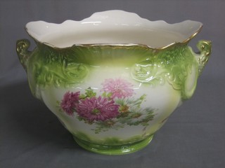 A floral pottery jardiniere 13"