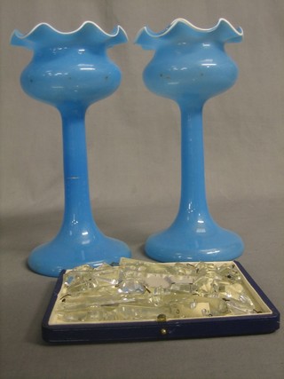 A pair of turquoise blue glass lustres 10"