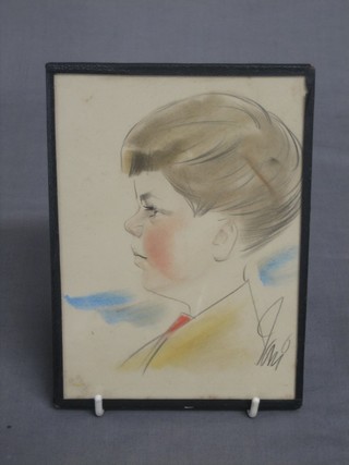 Watercolour drawing, head and shoulders portrait "Young Boy" indistinctly signed 7" x 5"