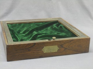 A William IV rosewood table top display cabinet with brass inlay and hinged lid 18"