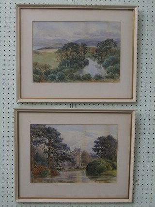 A pair of watercolour drawings "Scottish Country House and Loch" 10" x 13"