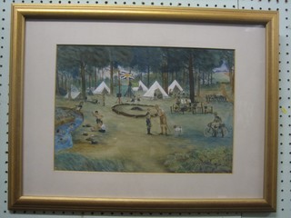 Watercolour drawing "A Scout Camp" 10" x 13 1/2"