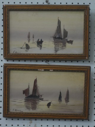 After F Medil, a pair of watercolours "Studies of Barges" 5 1/2" x 9"