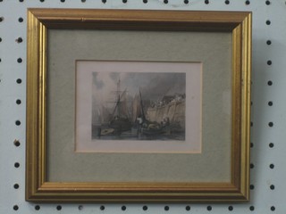 After Boys, a 19th Century coloured print "Docked Fishing Boat" 2" x 3"