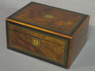 A Victorian walnut writing slope with brass inlay 12"