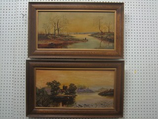 Eva M Little, pair of oil paintings on canvas "Estuary Scenes" signed and dated 1918 9" x 19"