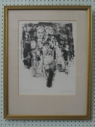 Eric Bellman, a black and white lithograph "Two Standing Figures" 14" x 11"