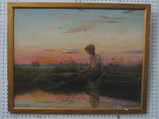 R Perez-Moreyra, oil on board "Study of a Seated Boy Fishing" 19" x 25"