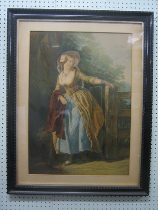 A large 19th Century Baxter print "Standing Lady" 24" x 16 1/2"